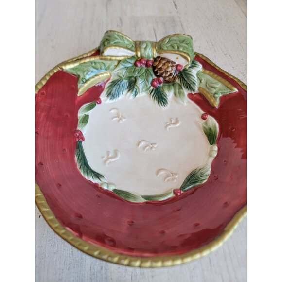 Fitz Floyd seasons plate red rimmed pine cone home decor - Picture 2 of 6